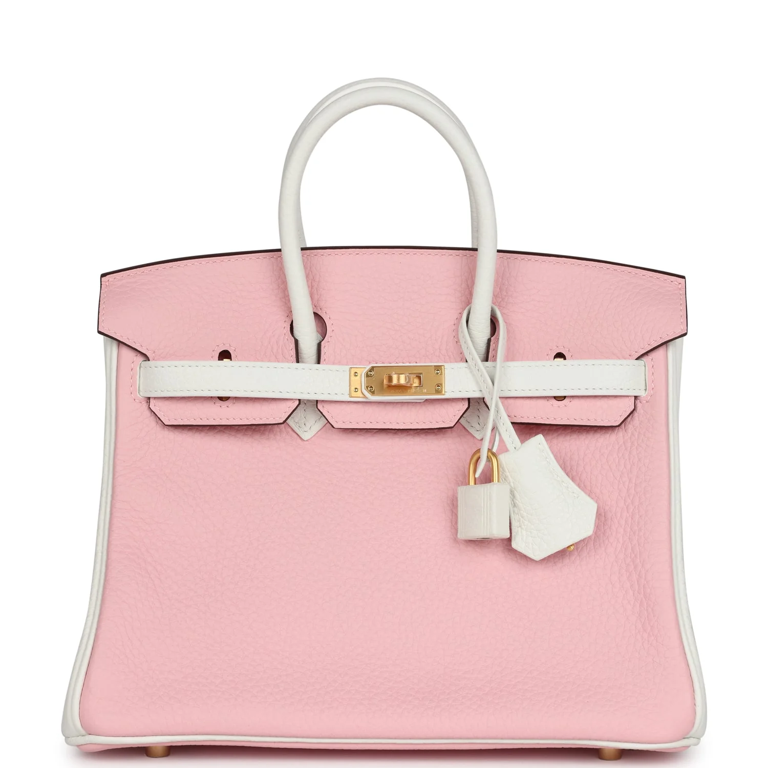 Replicate Hermes Special Order (HSS) Birkin 25 Rose Sakura and White Clemence Brushed Gold Hardware(1:1 replica)