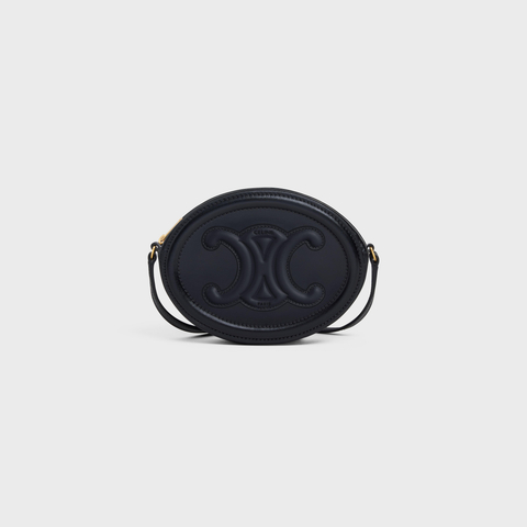Replicate CROSSBODY OVAL PURSE CUIR TRIOMPHE IN SMOOTH CALFSKIN BLACK(1:1 replica)
