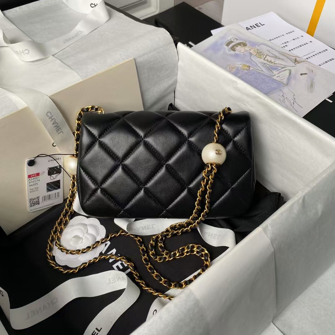 Replicate Chanel AS4861 Small Flap Bag Pearl Lambskin Faux Pearl   Gold Metal Black(1:1 replica)