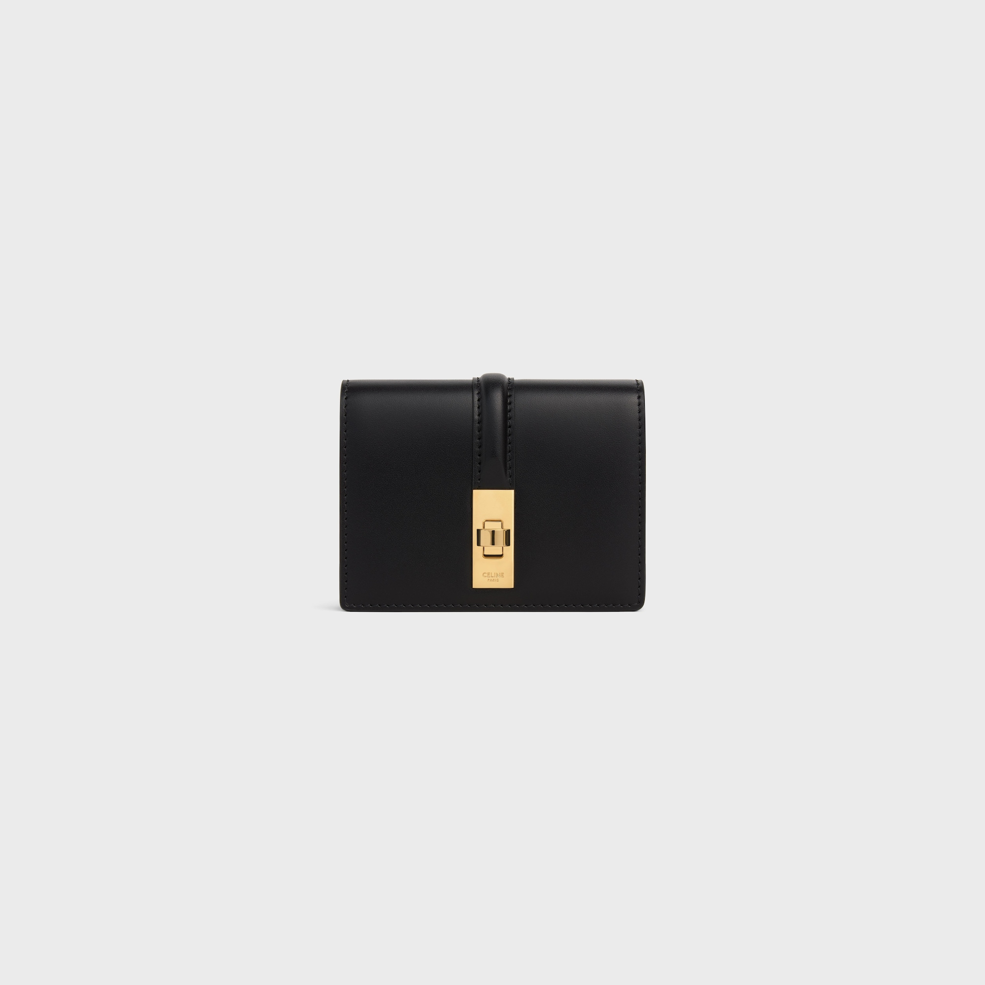 Replicate CARD HOLDER WITH FLAP 16 IN SATINATED CALFSKIN BLACK(1:1 replica)