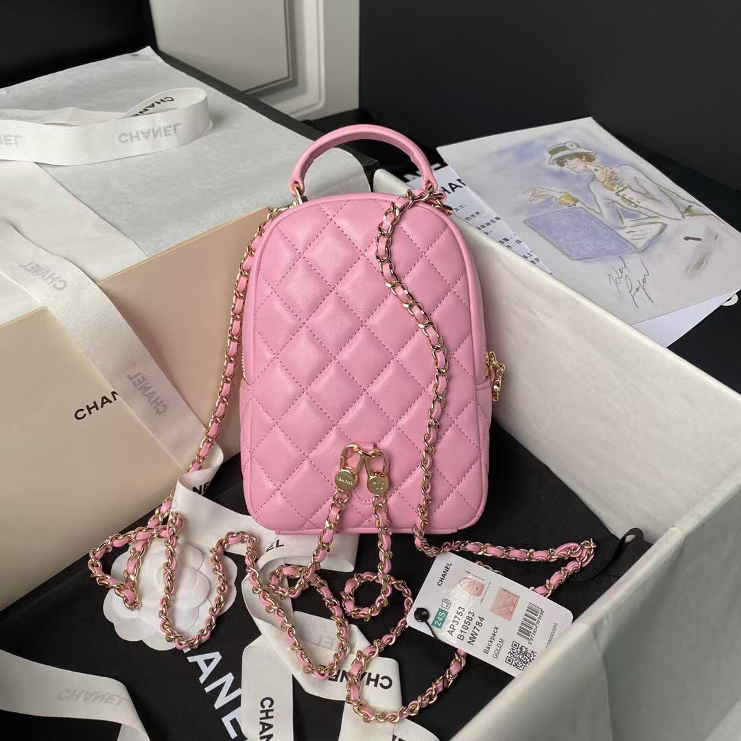 Replicate Chanel 24C AP3573 Mini Backpack Lambskin Gold Metal Pink(1:1 replica)