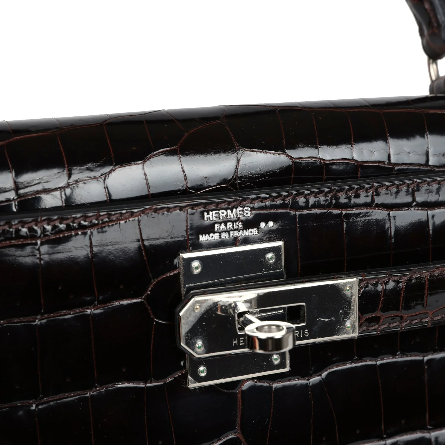 Replicate Hermes Kelly Sellier 28 Cocoan Shiny Niloticus Crocodile Palladium Hardware(1:1 replica)