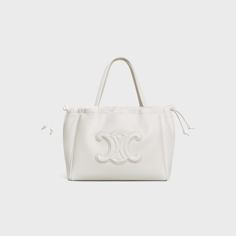 Replicate SMALL CABAS DRAWSTRING CUIR TRIOMPHE IN GRAINED CALFSKIN WHITE(1:1 replica)