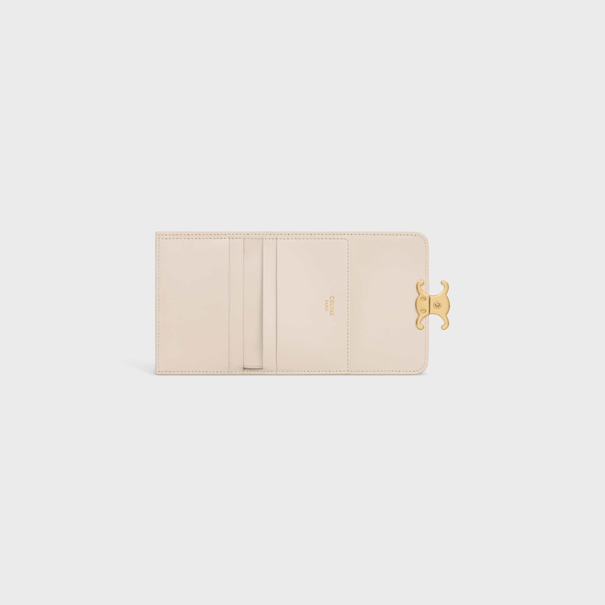 Replicate COMPACT WALLET WITH COIN TRIOMPHE IN SHINY CALFSKIN PALE BEIGE(1:1 replica)