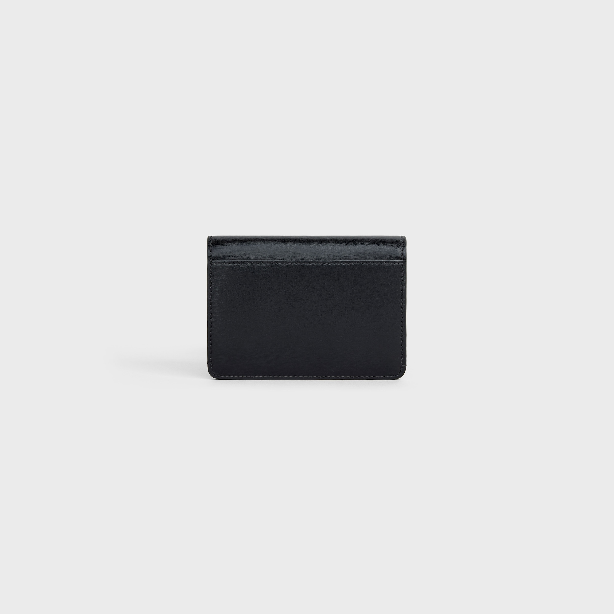Replicate CARD HOLDER WITH FLAP TRIOMPHE IN SHINY CALFSKIN BLACK(1:1 replica)