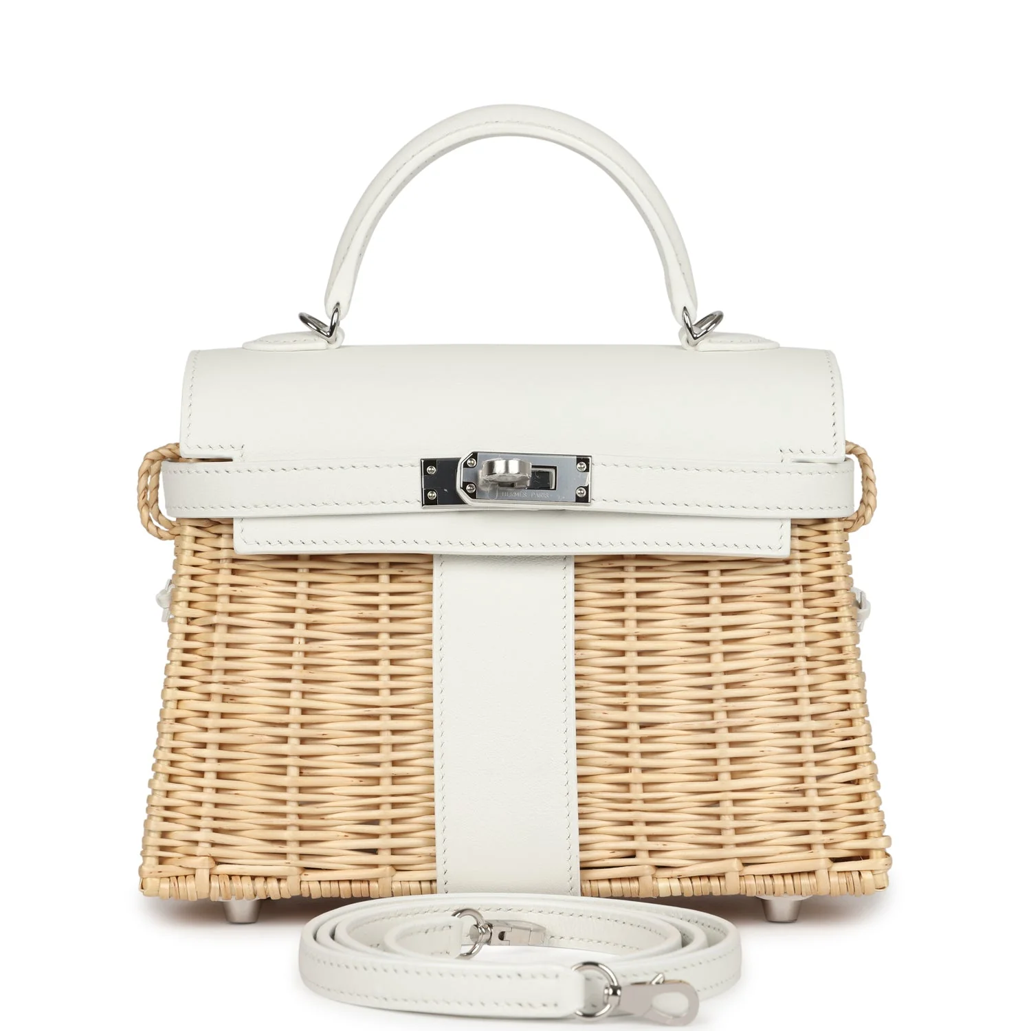 Replicate Hermes Mini Picnic Kelly 20 White Swift Palladium Hardware(1:1 replica)