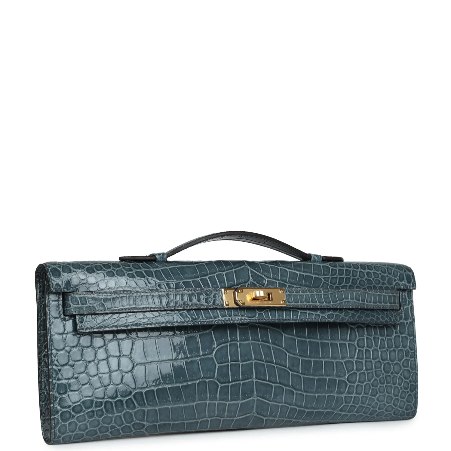 Replicate Hermes Kelly Cut Bleu Jean Shiny Porosus Crocodile Gold Hardware(1:1 replica)