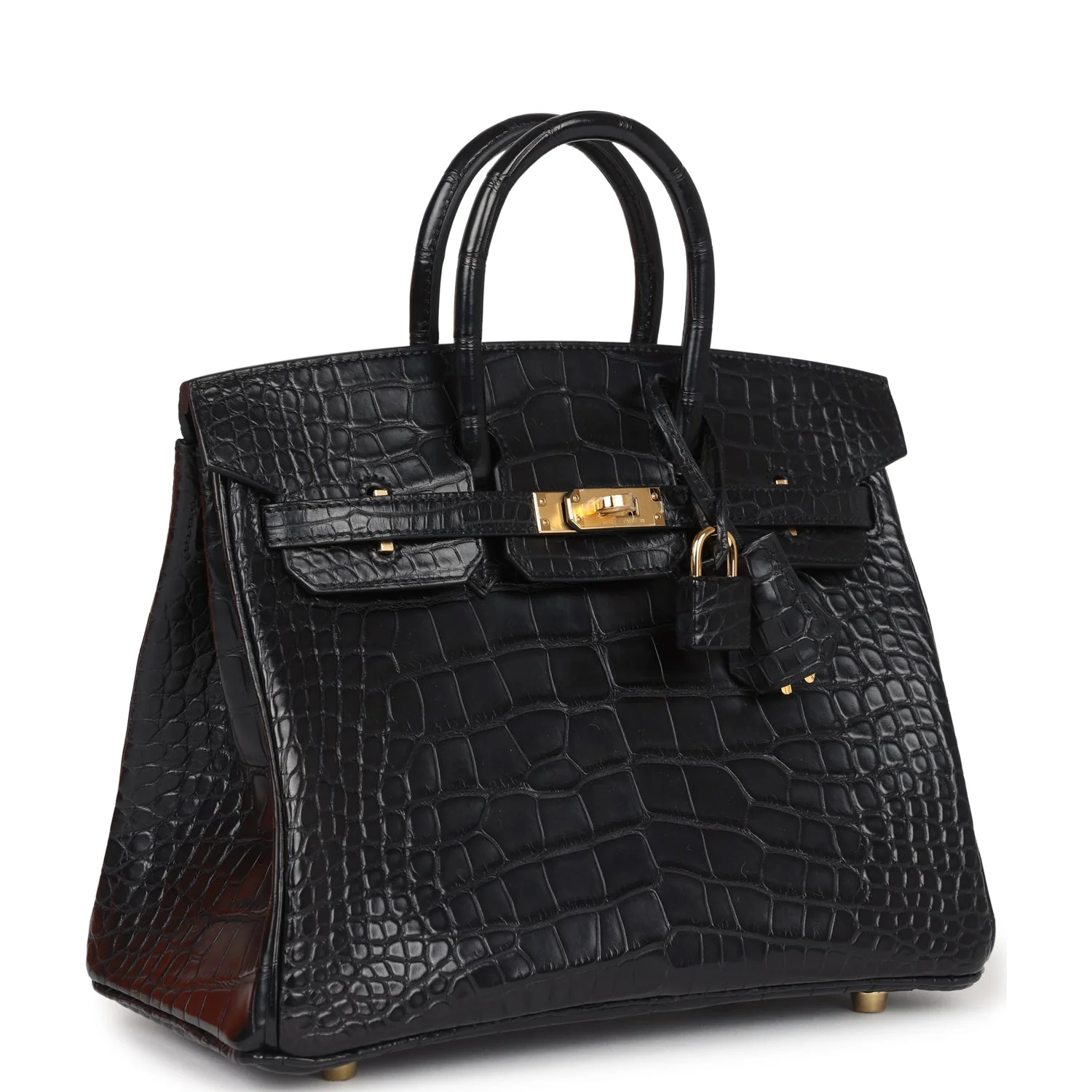 Replicate Hermes Birkin 25 Black Matte Alligator Gold Hardware(1:1 replica)