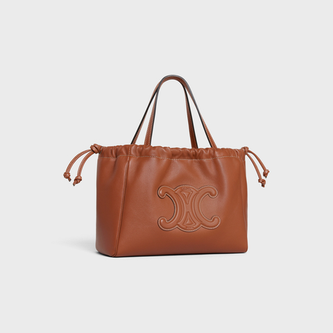 Replicate SMALL CABAS DRAWSTRING CUIR TRIOMPHE IN SMOOTH CALFSKIN TAN(1:1 replica)