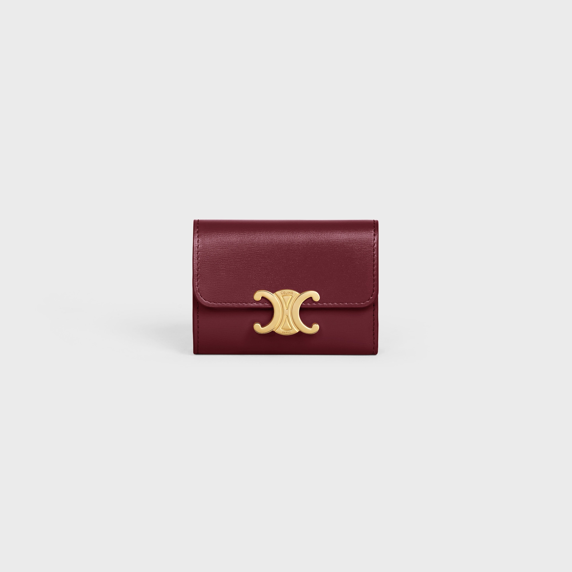 Replicate COMPACT WALLET WITH COIN TRIOMPHE IN SHINY CALFSKIN LIGHT BURGUNDY(1:1 replica)