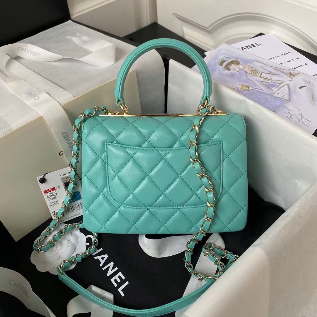 Replicate Chanel AS4654 Mini Trendy CC Flap Bag Turquoise Lambskin Light Gold Hardware(1:1 replica)