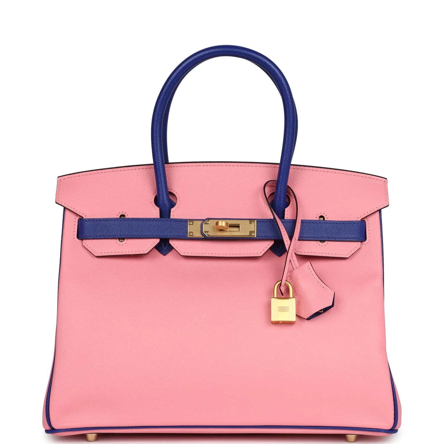 Replicate Hermes Special Order (HSS) Birkin 30 Rose Confetti and Bleu Electric Epsom Brushed Gold Hardware(1:1 replica)