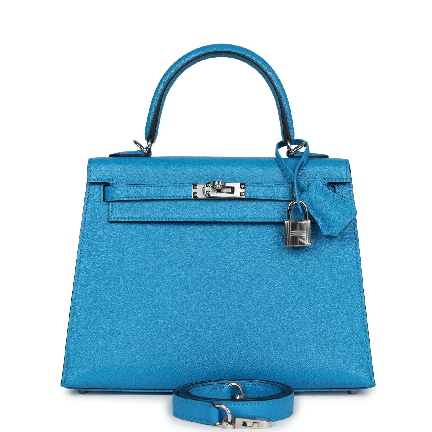 Replicate Hermes Kelly Sellier 25 Bleu Zanzibar Chevre Palladium Hardware(1:1 replica)