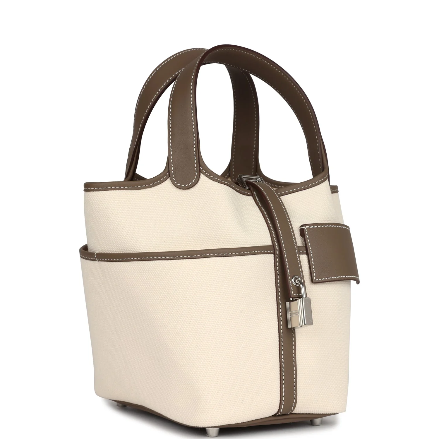 Replicate Hermes Picotin Cargo 18 Ecru Toile Canvas and Etoupe Swift Palladium Hardware(1:1 replica)