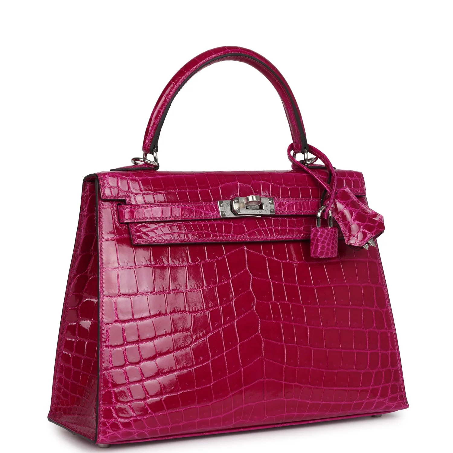 Replicate Hermes Kelly Sellier 25 Rose Pourpre Shiny Niloticus Crocodile Palladium Hardware(1:1 replica)