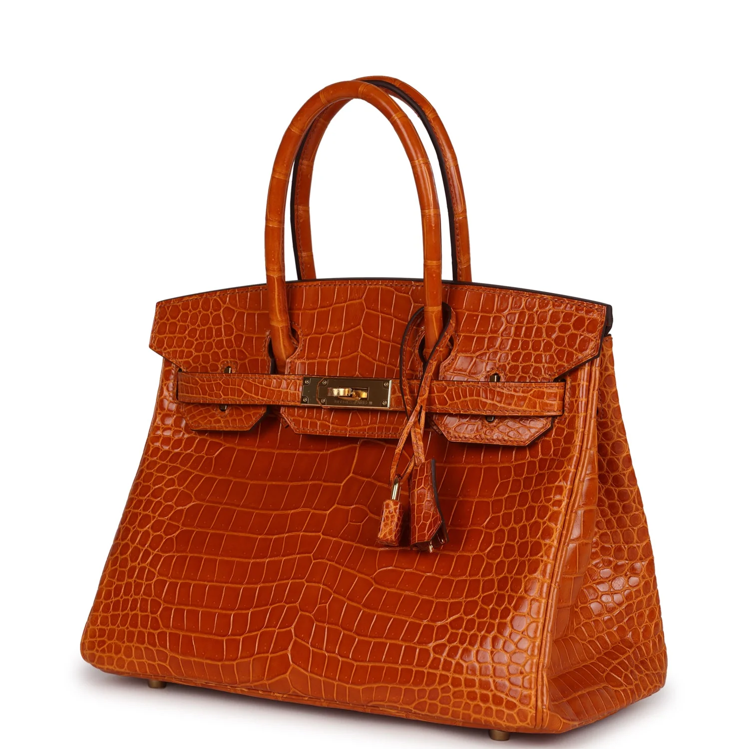 Replicate Hermes Birkin 30 Pain D' Epice Shiny Porosus Crocodile Gold Hardware(1:1 replica)