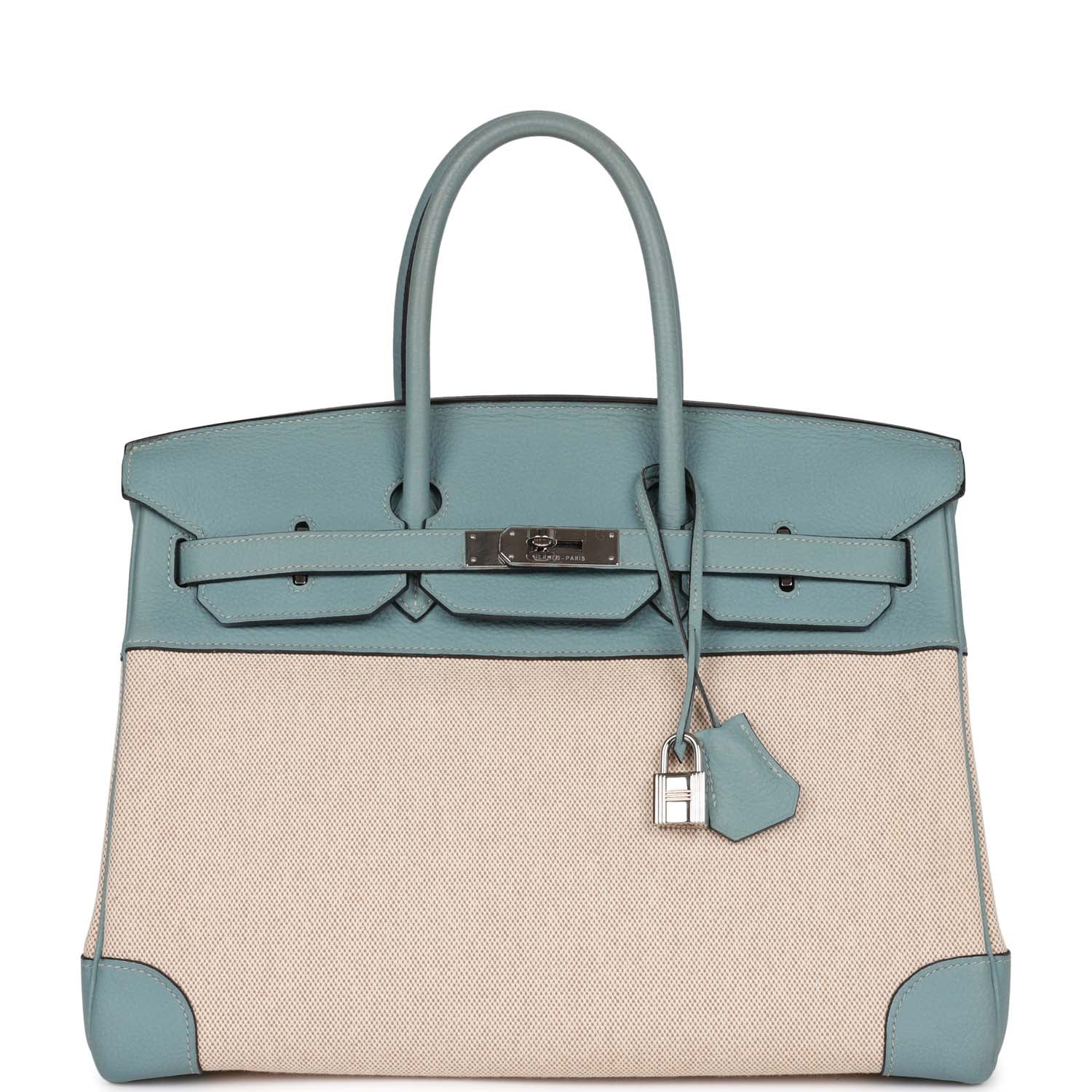 Replicate Hermes Birkin 35 Toile H and Ciel Clemence Palladium Hardware(1:1 replica)