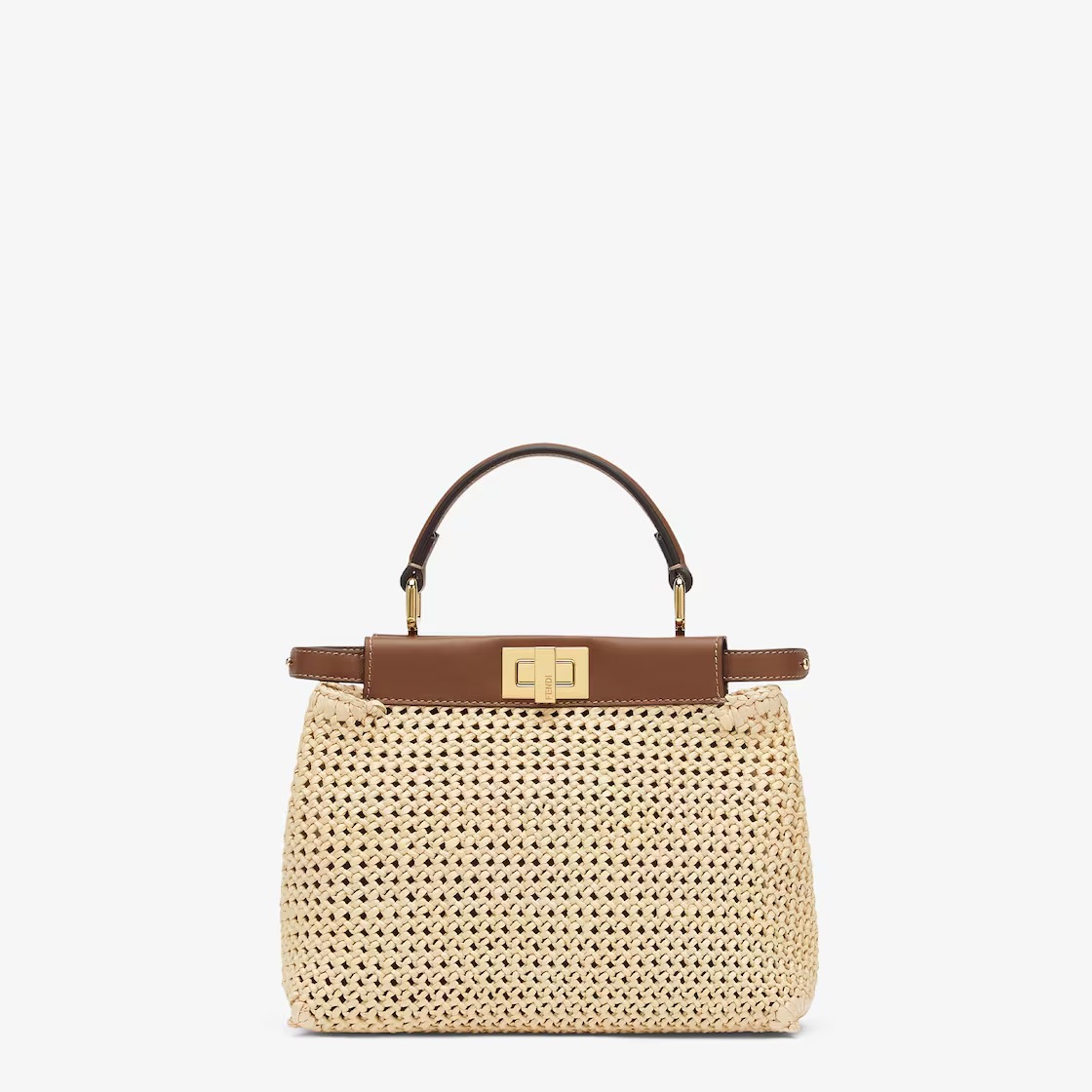 Replicate Fendi Peekaboo Mini Brown leather and macramé bag(1:1 replica)