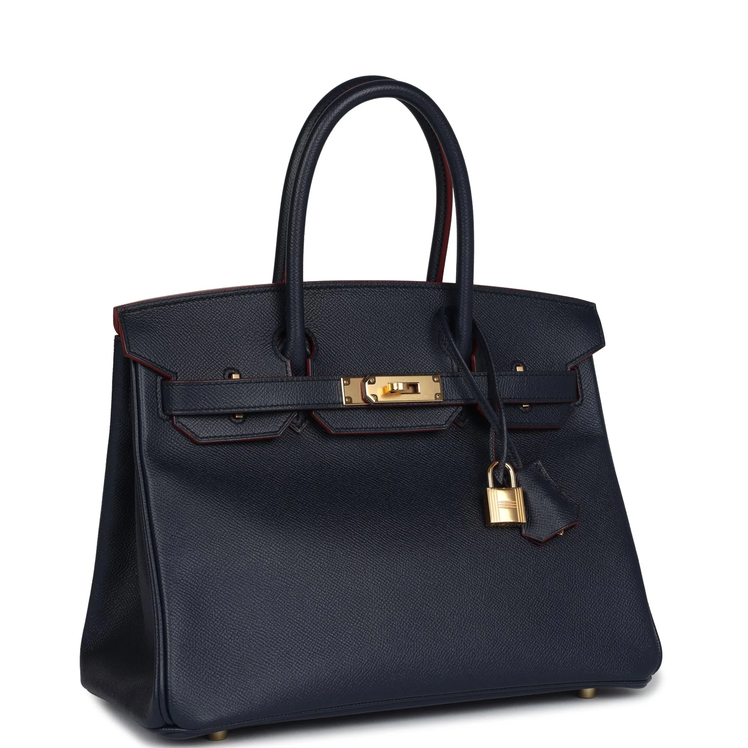 Replicate Hermes Birkin 30 Bleu Indigo and Rouge H Contour Epsom Gold Hardware(1:1 replica)