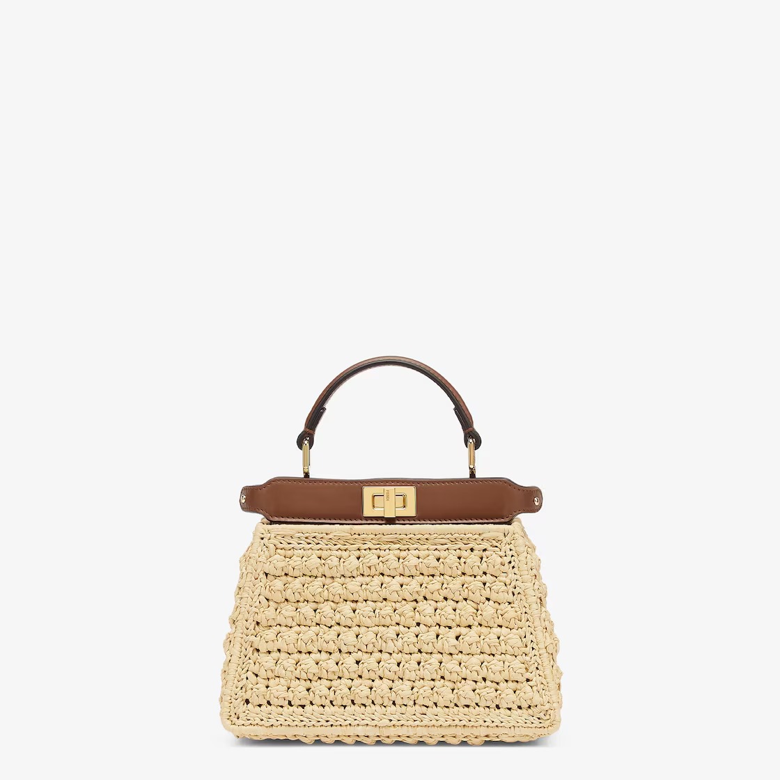 Replicate Fendi Peekaboo ISeeU Petite Brown leather and interlaced fiber bag(1:1 replica)