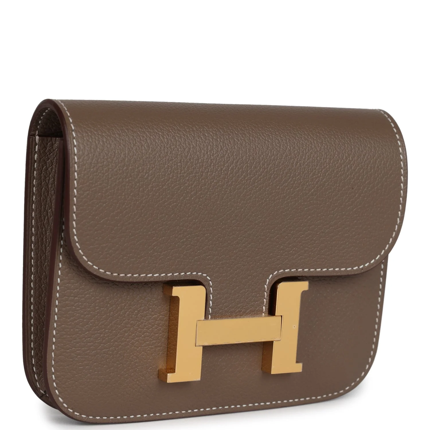 Replicate Hermes Constance Slim Wallet Etoupe Evercolor Gold Hardware(1:1 replica)