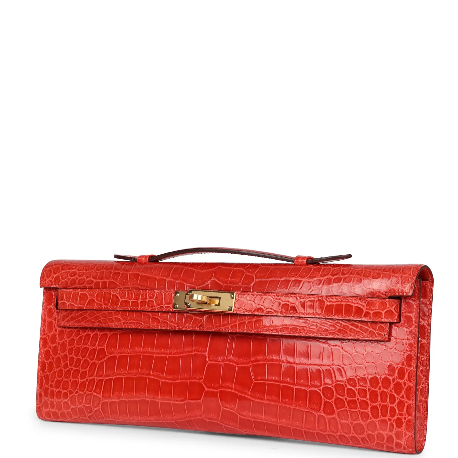 Replicate Hermes Kelly Cut Orange Poppy Shiny Porosus Crocodile Gold Hardware(1:1 replica)