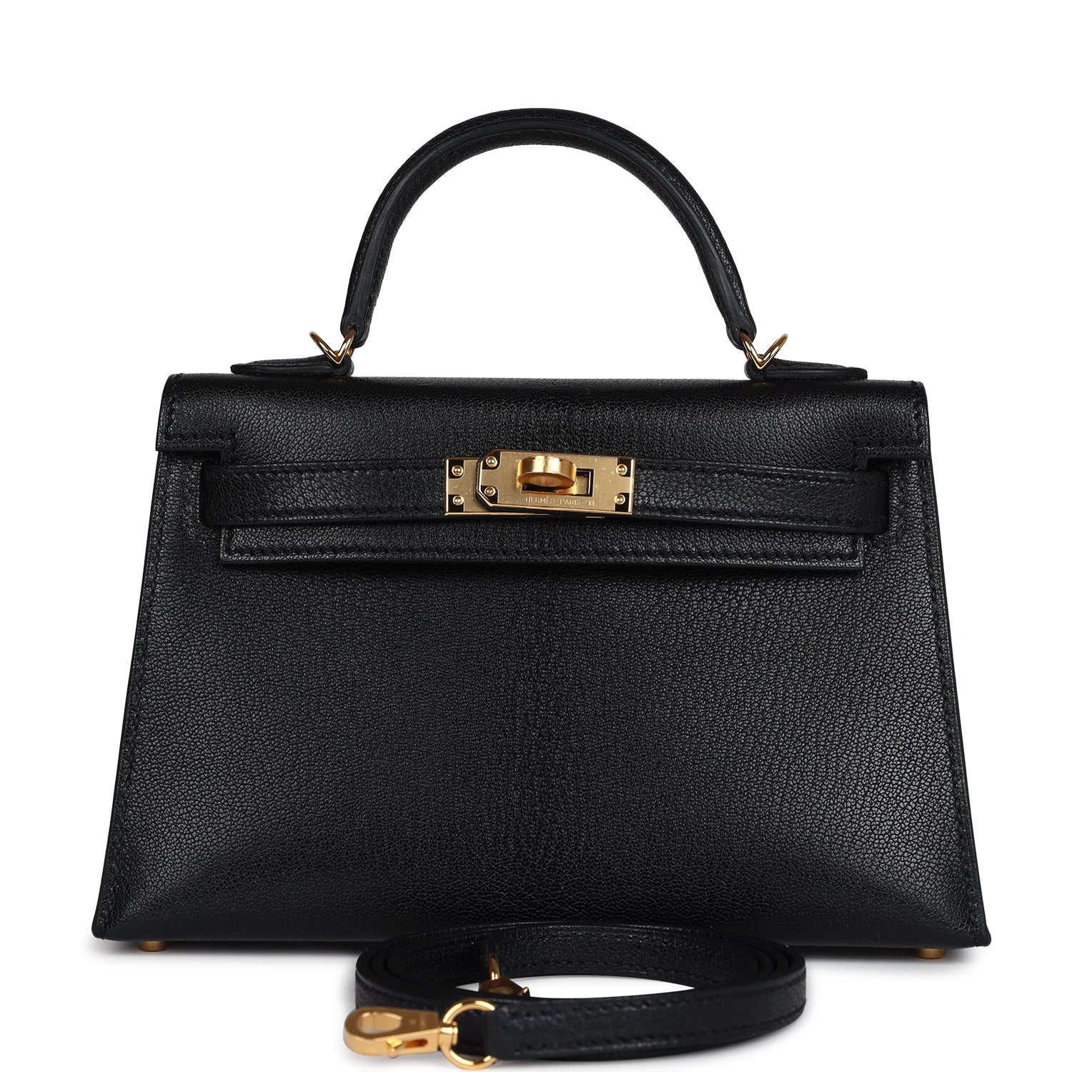 Replicate Hermes Kelly Sellier 20 Black Chevre Mysore Gold Hardware(1:1 replica)