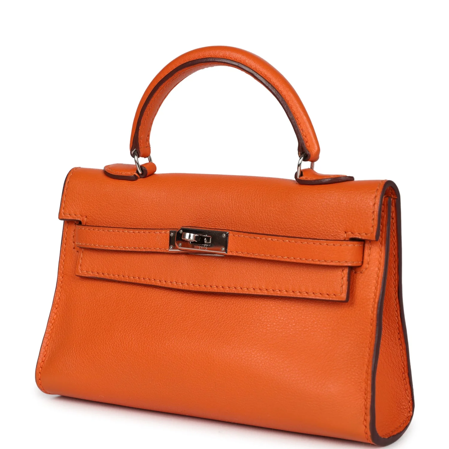 Replicate Hermes Micro Kelly 15 Orange Swift Palladium Hardware(1:1 replica)