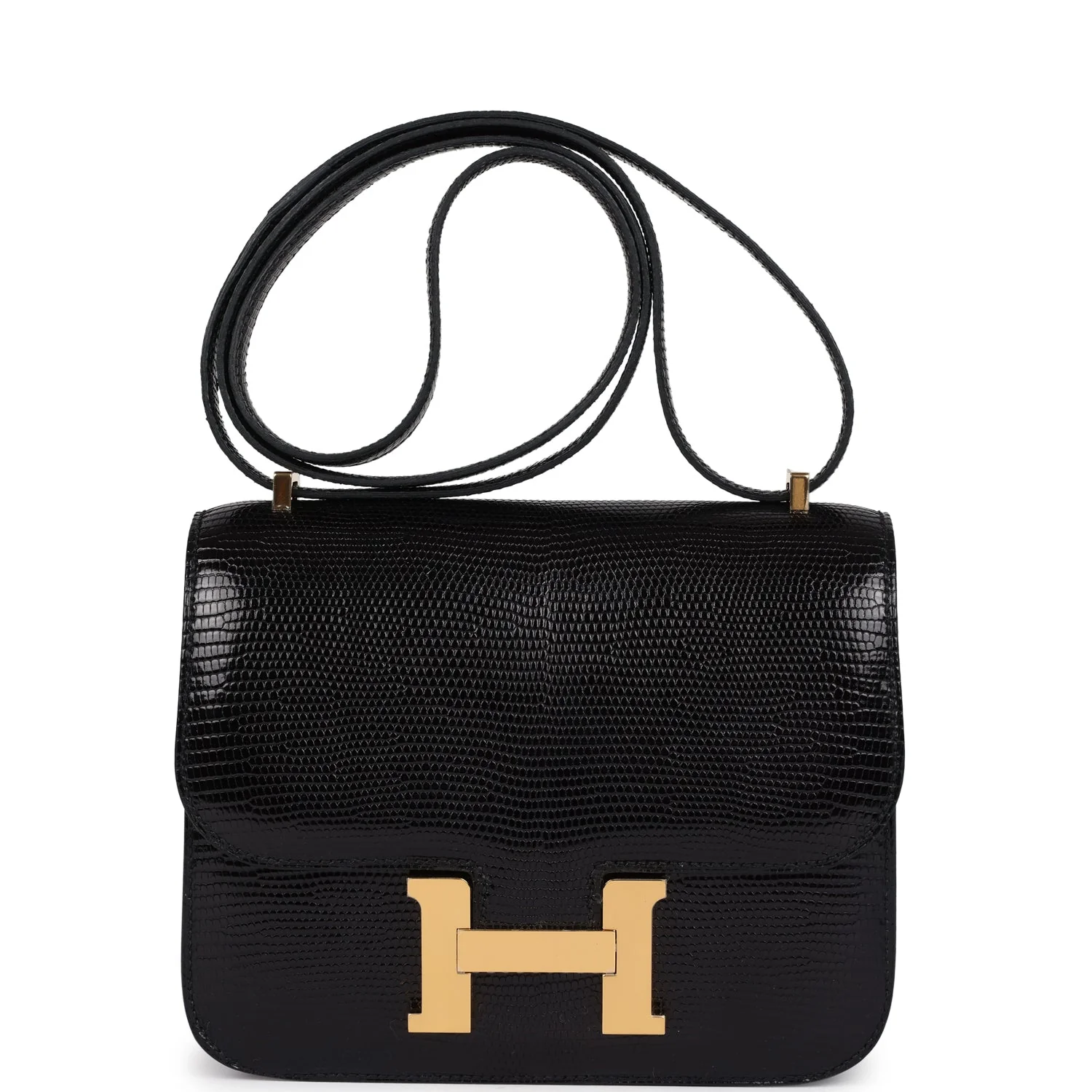 Replicate Hermes Constance 18 Black Varanus Niloticus Lizard Gold Hardware(1:1 replica)