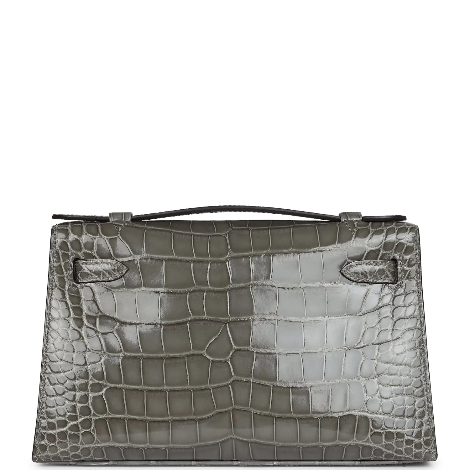 Replicate Hermes Kelly Pochette Gris Ciment Shiny Alligator Palladium Hardware(1:1 replica)