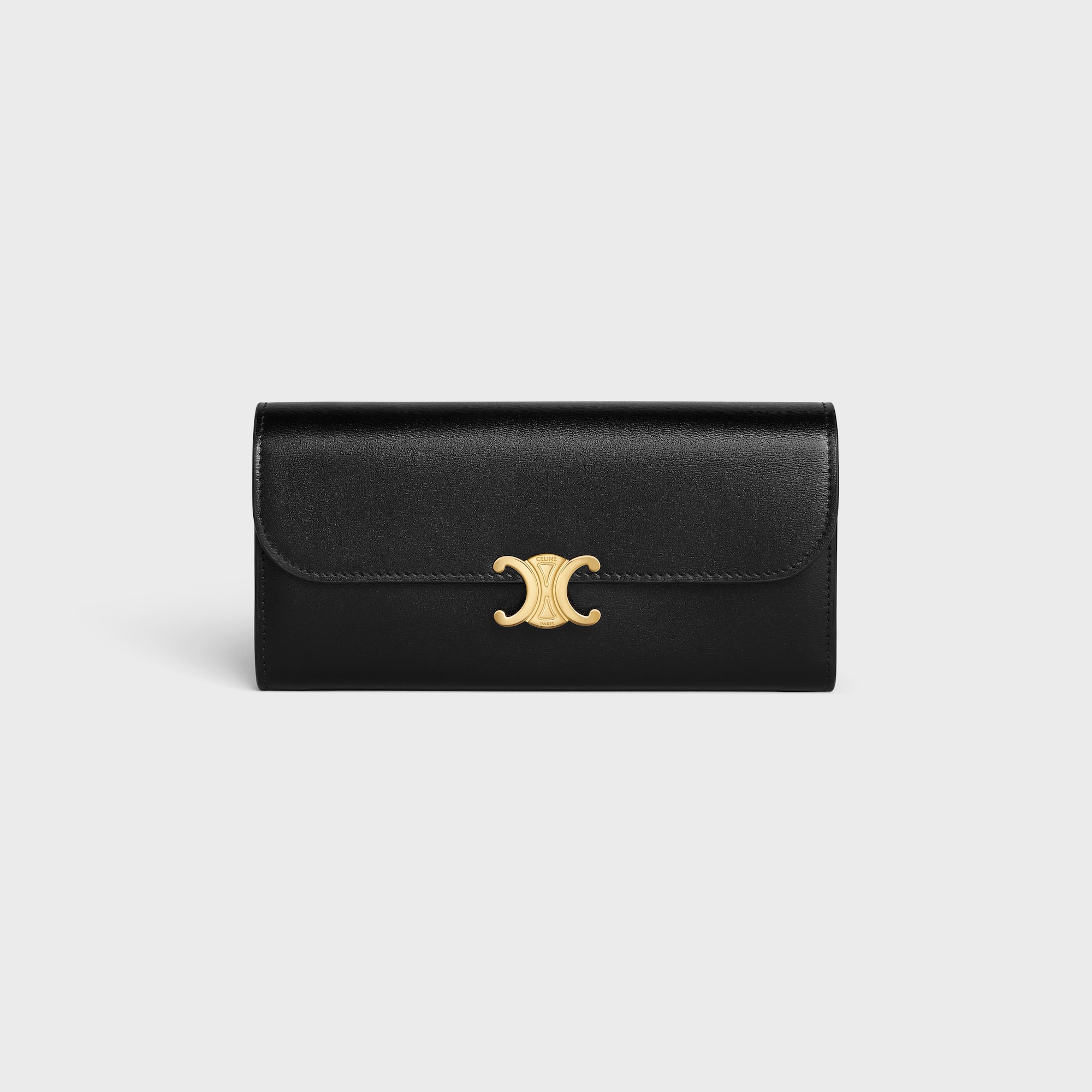 Replicate LARGE WALLET TRIOMPHE IN SHINY CALFSKIN BLACK(1:1 replica)