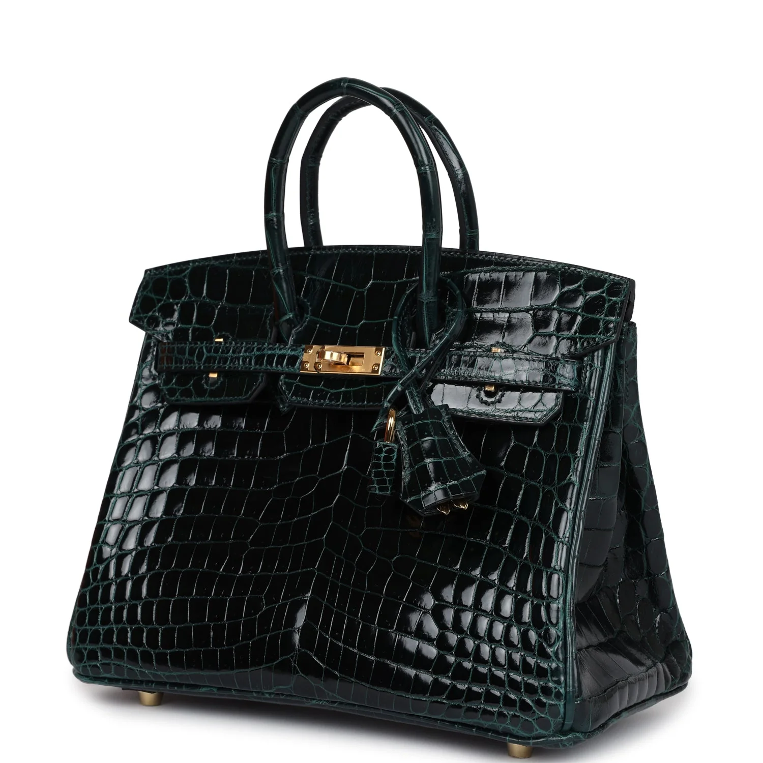 Replicate Hermes Birkin 25 Vert Cypress Shiny Niloticus Crocodile Gold Hardware(1:1 replica)