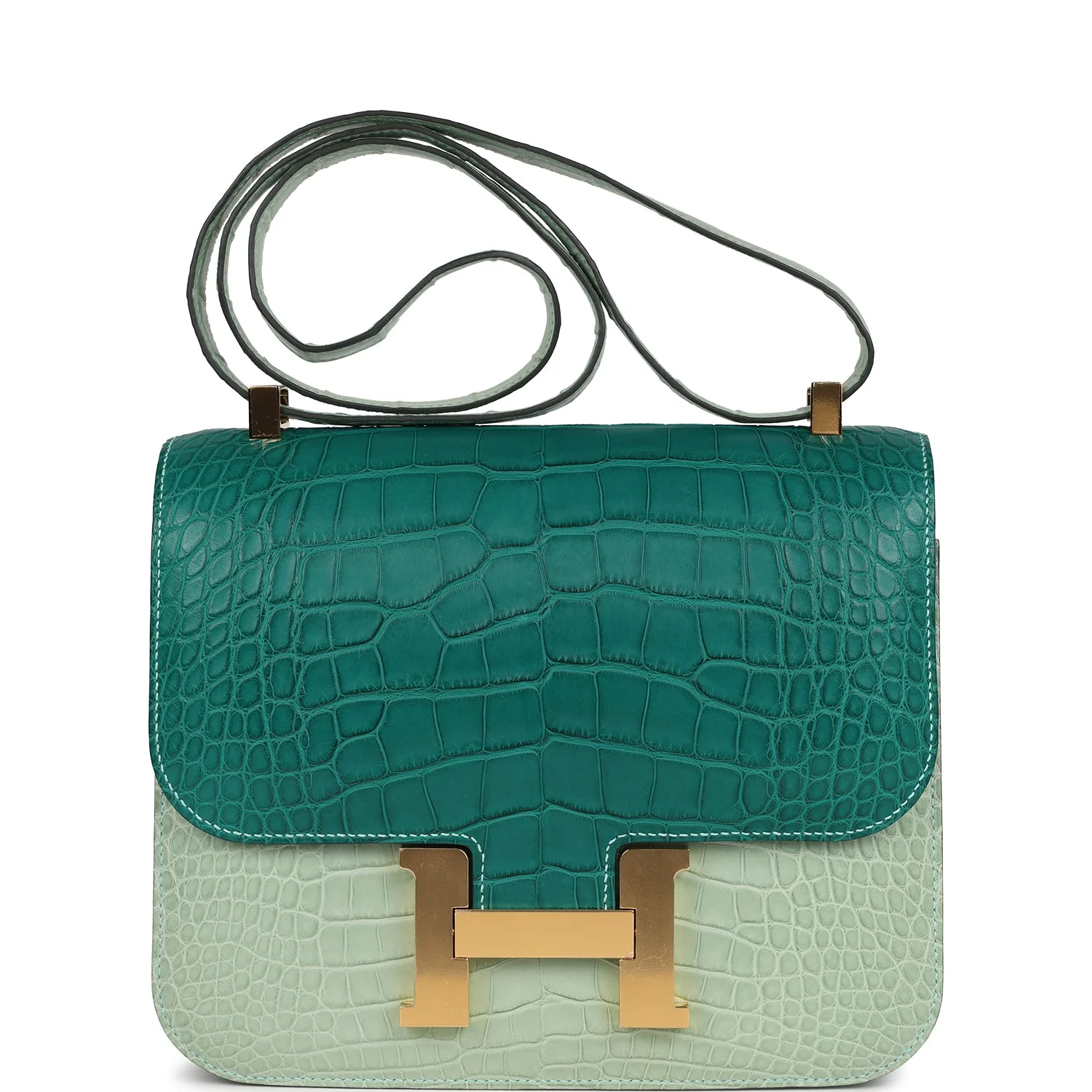 Replicate Hermes Constance 24 Bicolor Vert D'eau and Malachite Matte Alligator Gold Hardware(1:1 replica)