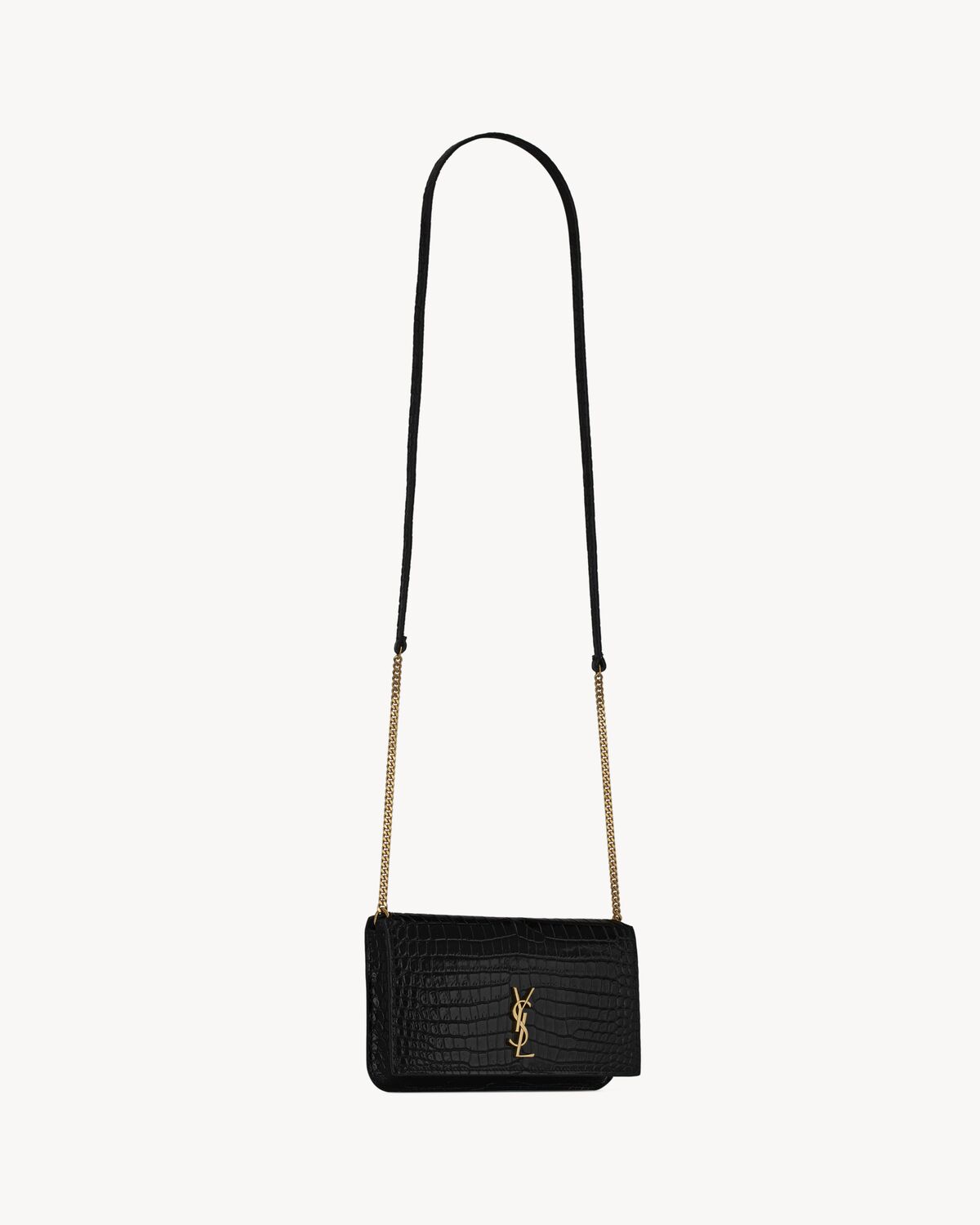 Replicate YSL Cassandre Phone Holder in Shiny Crocodile-Embossed Leather(1:1 replica)