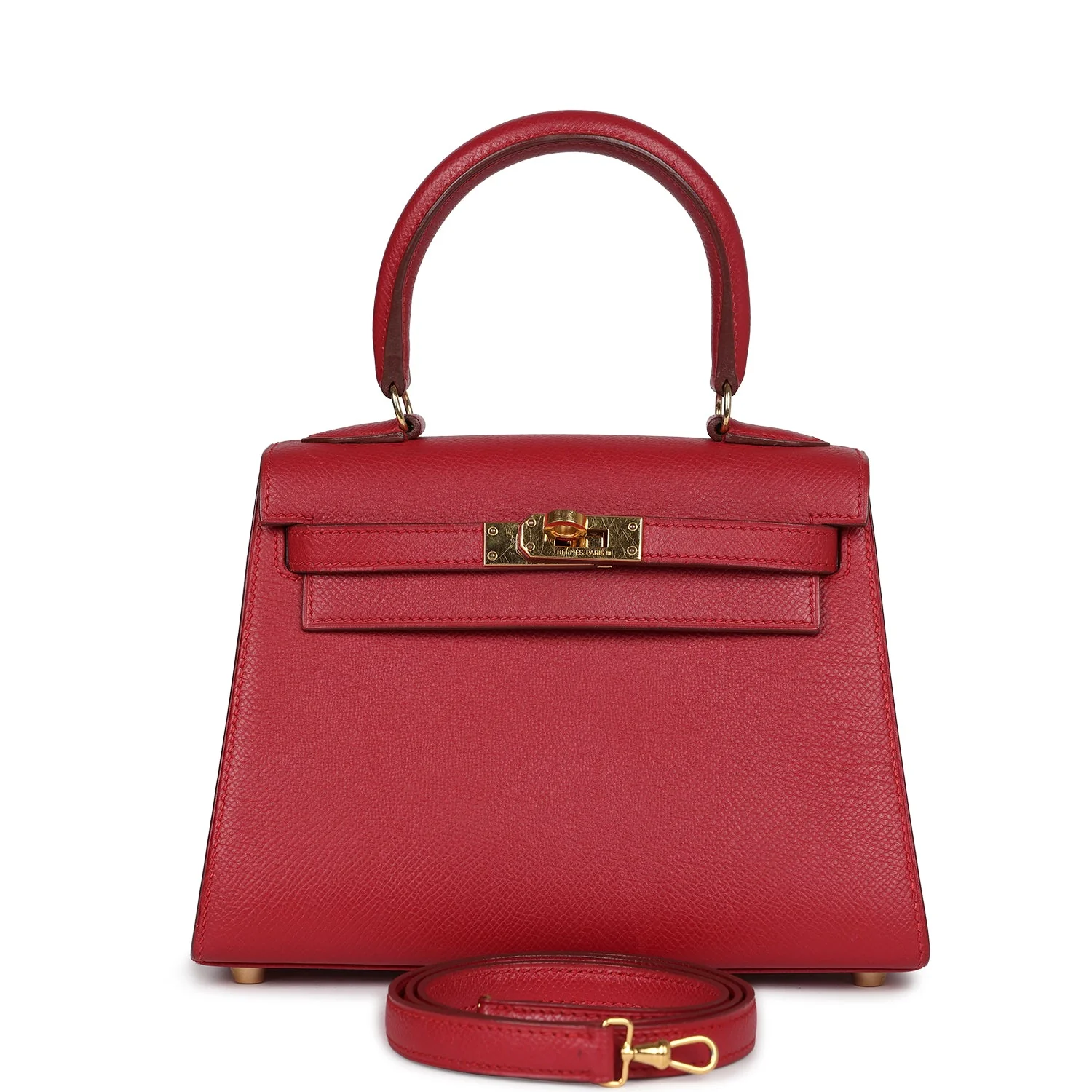 Replicate Vintage Hermes Kelly Sellier 20 Rouge Vif Courchevel Gold Hardware(1:1 replica)