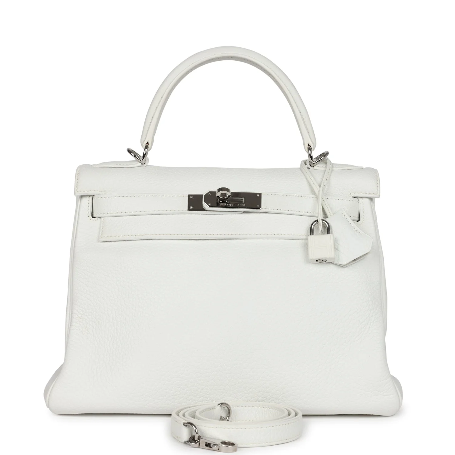 Replicate Vintage Hermes Kelly Retourne 28 White Clemence Palladium Hardware(1:1 replica)