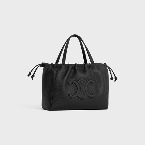 Replicate SMALL CABAS DRAWSTRING CUIR TRIOMPHE IN GRAINED CALFSKIN BLACK(1:1 replica)