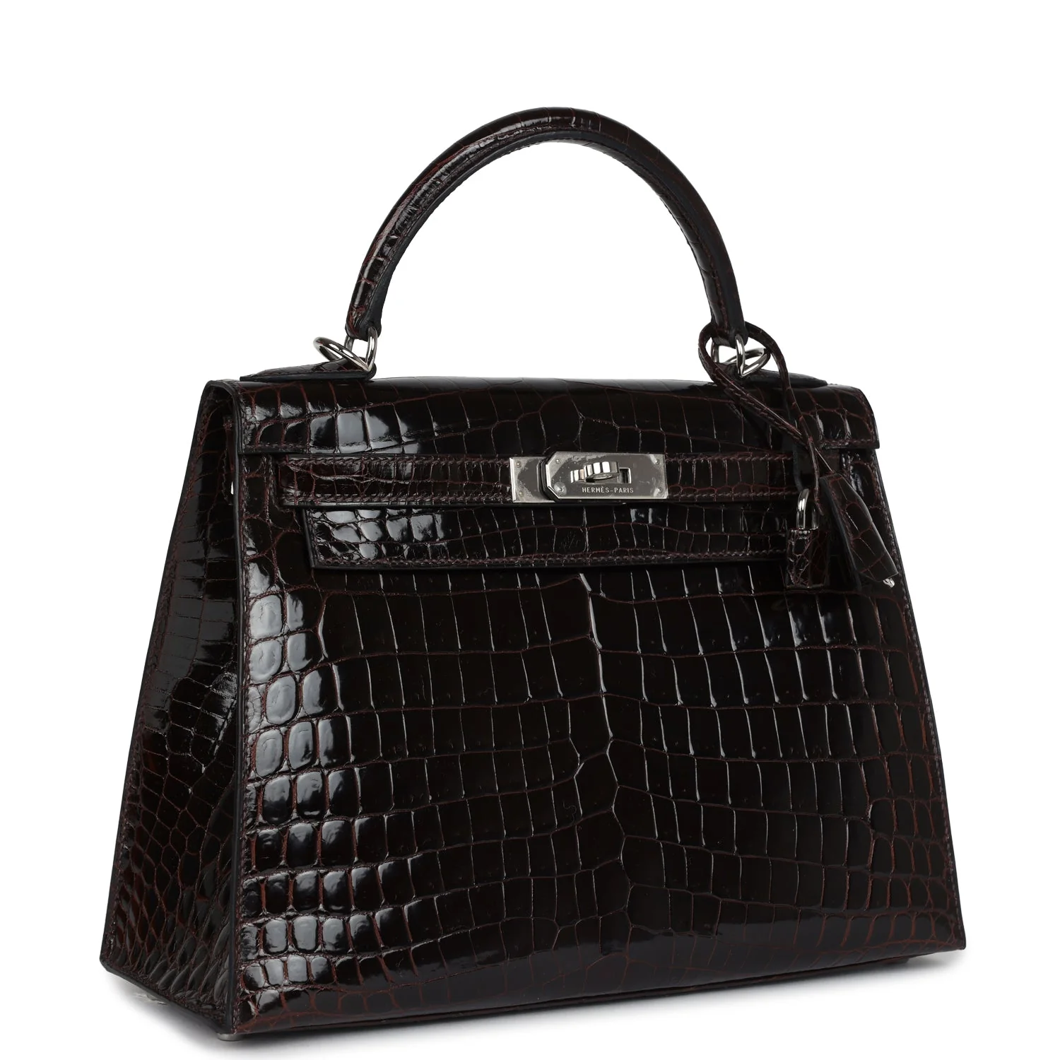 Replicate Hermes Kelly Sellier 28 Cocoan Shiny Niloticus Crocodile Palladium Hardware(1:1 replica)