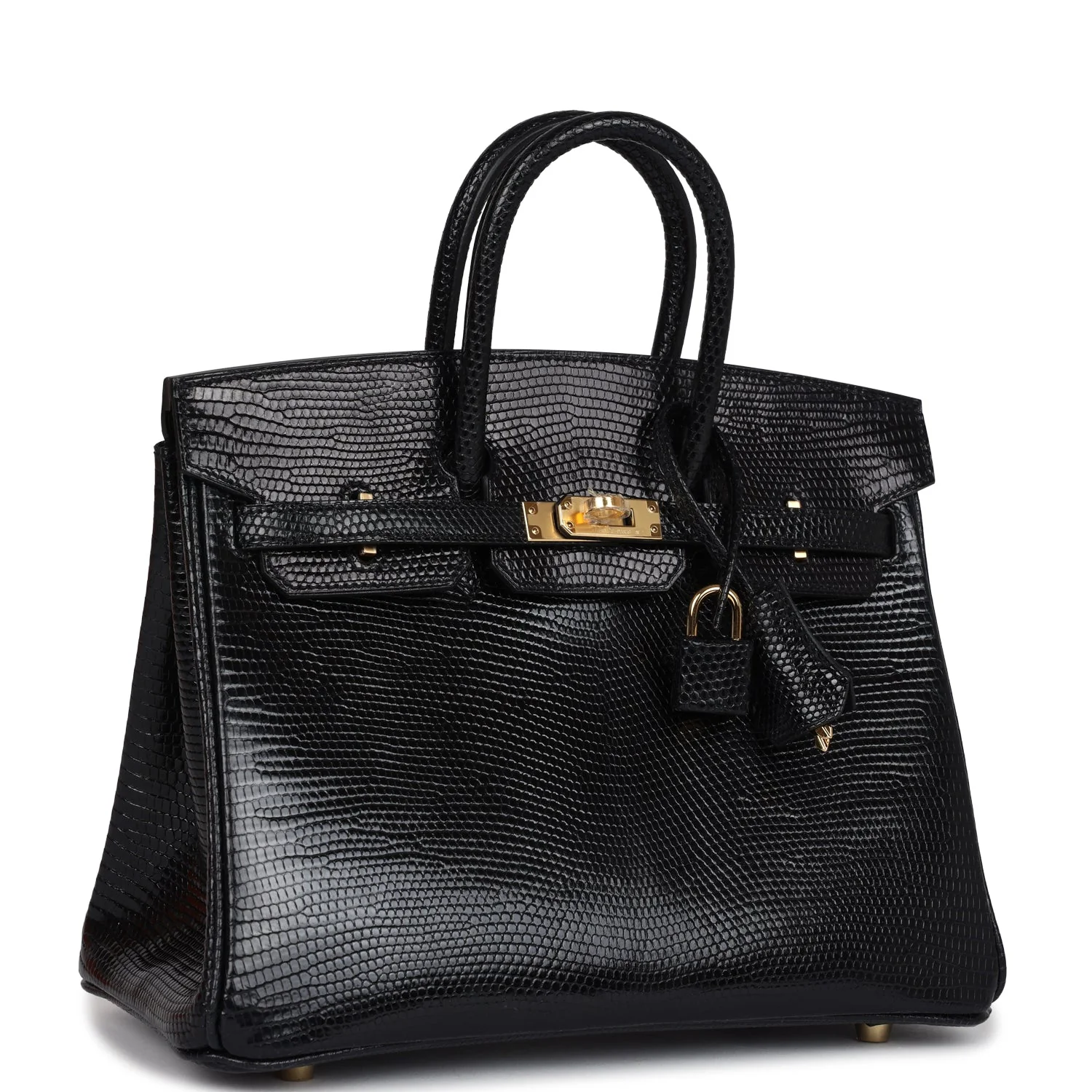 Replicate Hermes Birkin 25 Black Shiny Varanus Niloticus Lizard Gold Hardware(1:1 replica)
