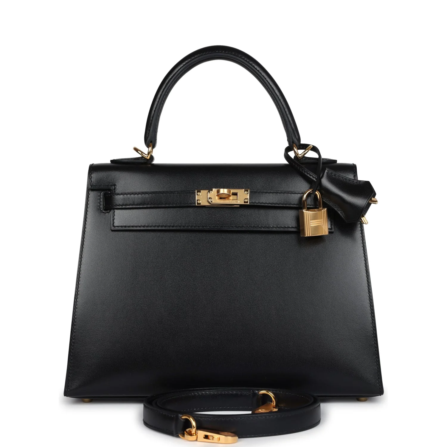 Replicate Hermes Kelly Sellier 25 Black Box Gold Hardware(1:1 replica)