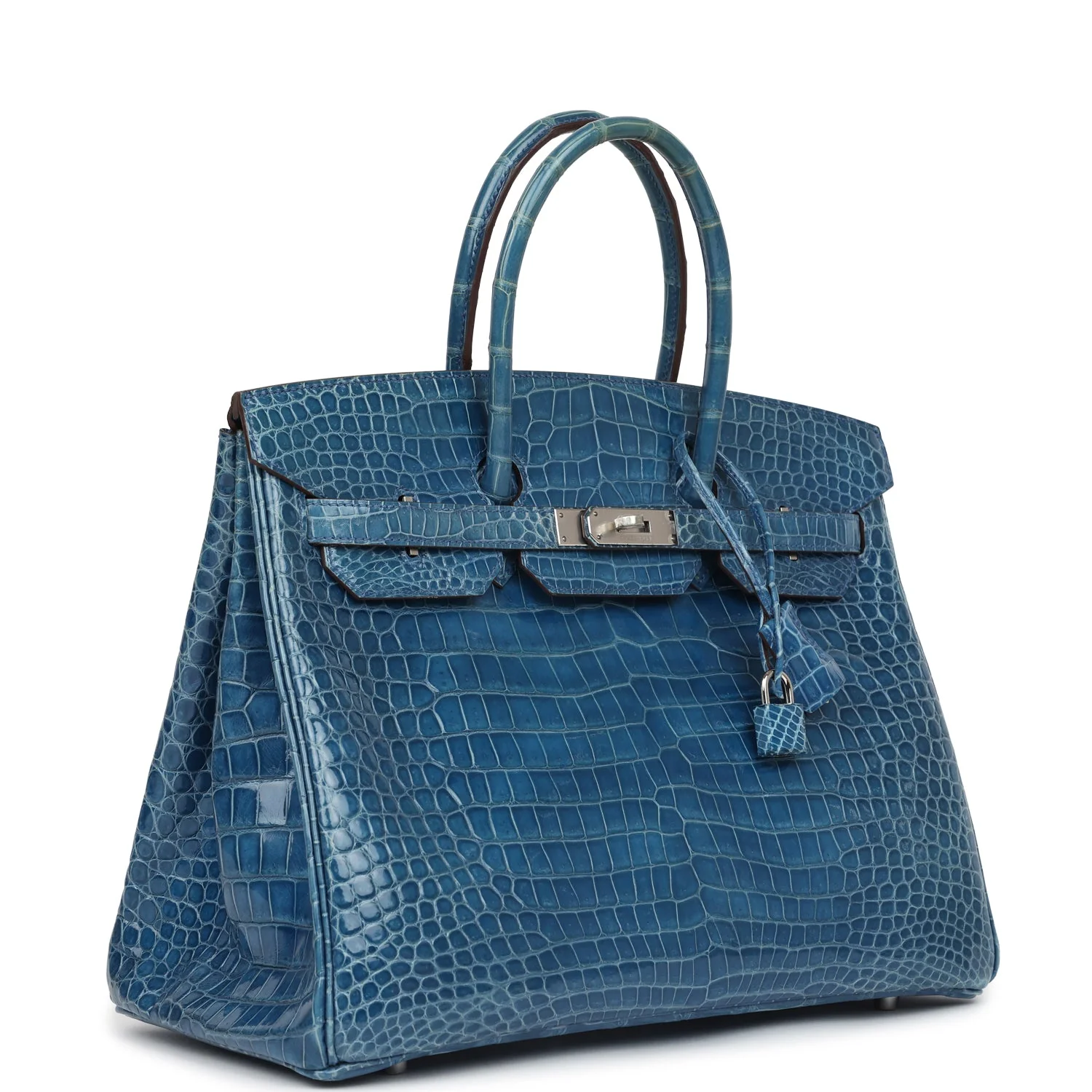Replicate Hermes Birkin 35 Bleu Mykonos Shiny Porosus Crocodile Palladium Hardware(1:1 replica)