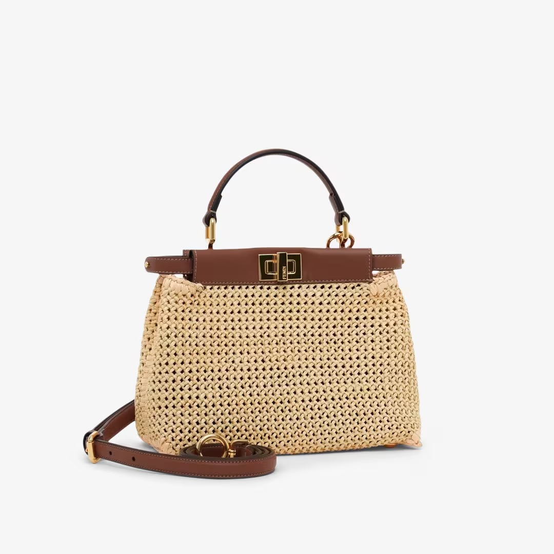 Replicate Fendi Peekaboo Mini Brown leather and macramé bag(1:1 replica)