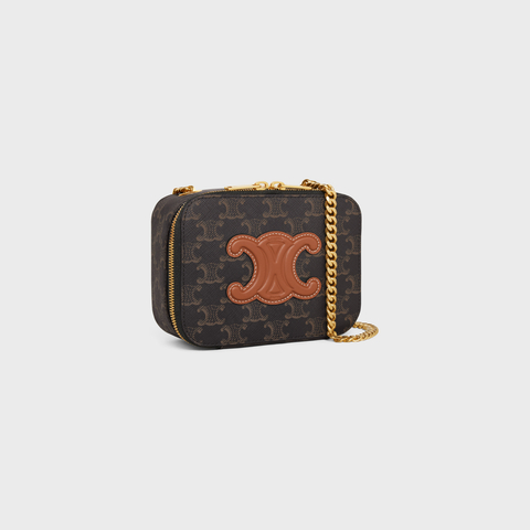 Replicate BOX ON CHAIN CUIR TRIOMPHE IN TRIOMPHE CANVAS AND CALFSKIN TAN(1:1 replica)