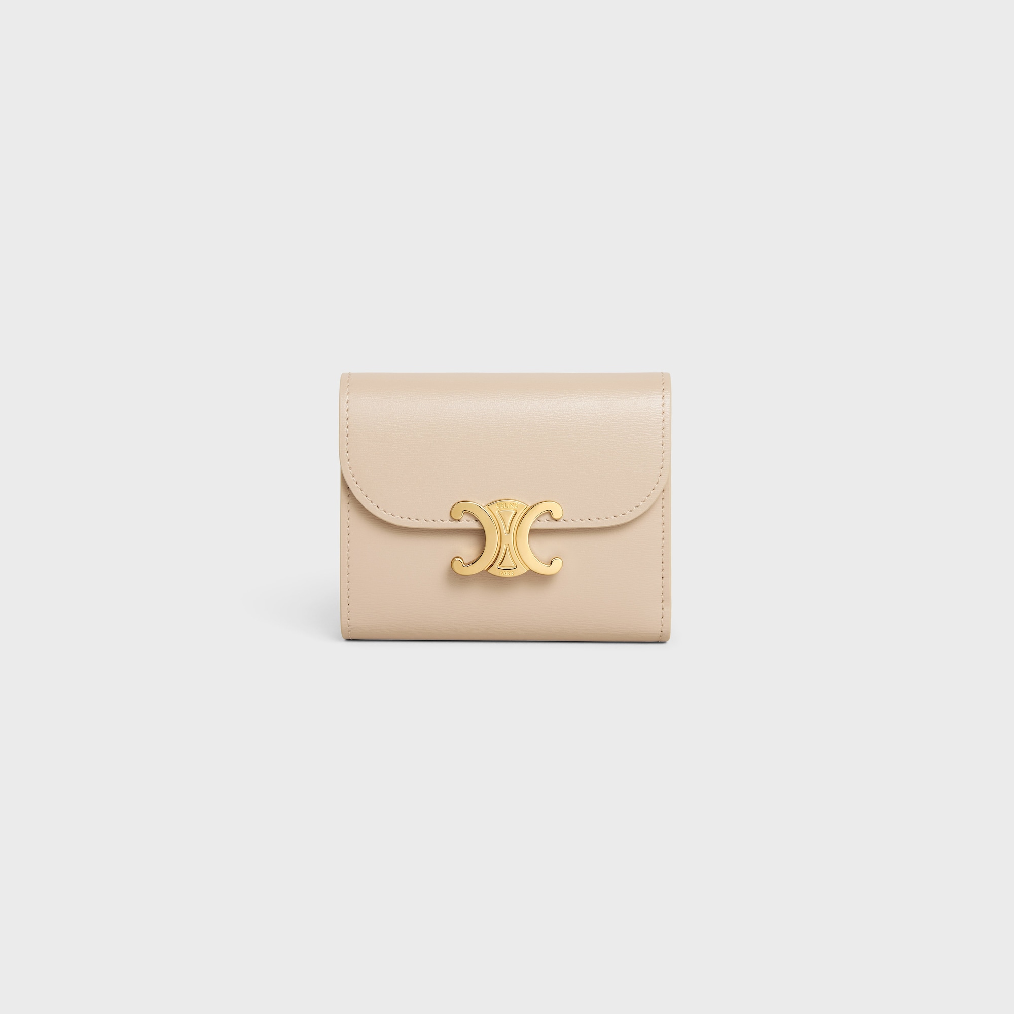 Replicate SMALL FLAP WALLER TRIOMPHE IN SHINY CALFSKIN NUDE(1:1 replica)