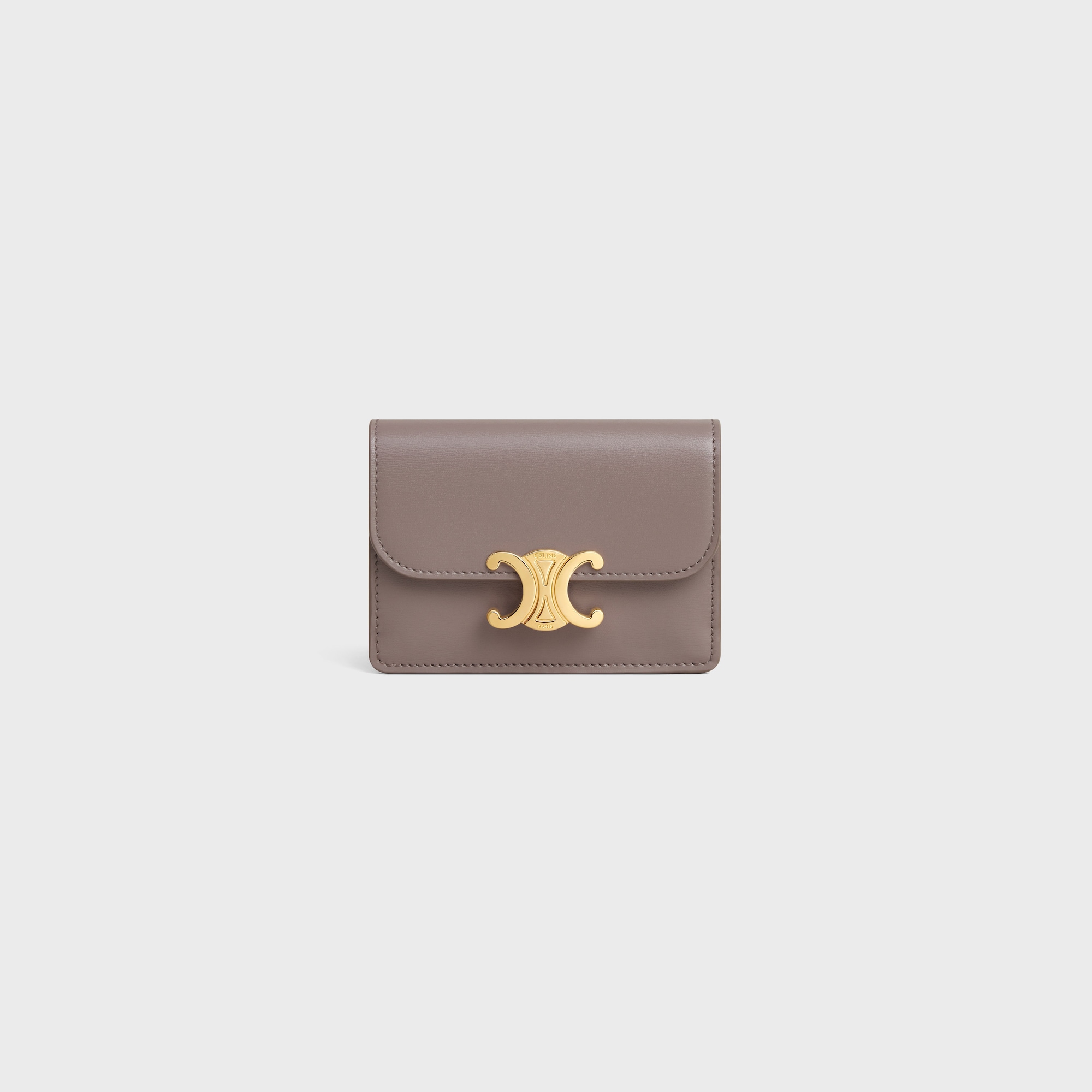 Replicate CARD HOLDER WITH FLAP TRIOMPHE IN SHINY CALFSKIN PEBBLE(1:1 replica)