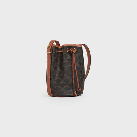 Replicate SMALL DRAWSTRING BAG IN TRIOMPHE CANVAS AND CALFSKIN TAN(1:1 replica)
