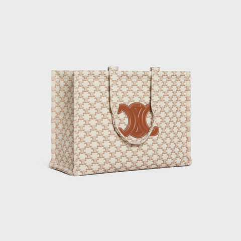 Replicate LARGE CABAS THAIS IN TEXTILE WITH TRIOMPHE CANVAS PRINT AND CALFSKIN WHITE(1:1 replica)