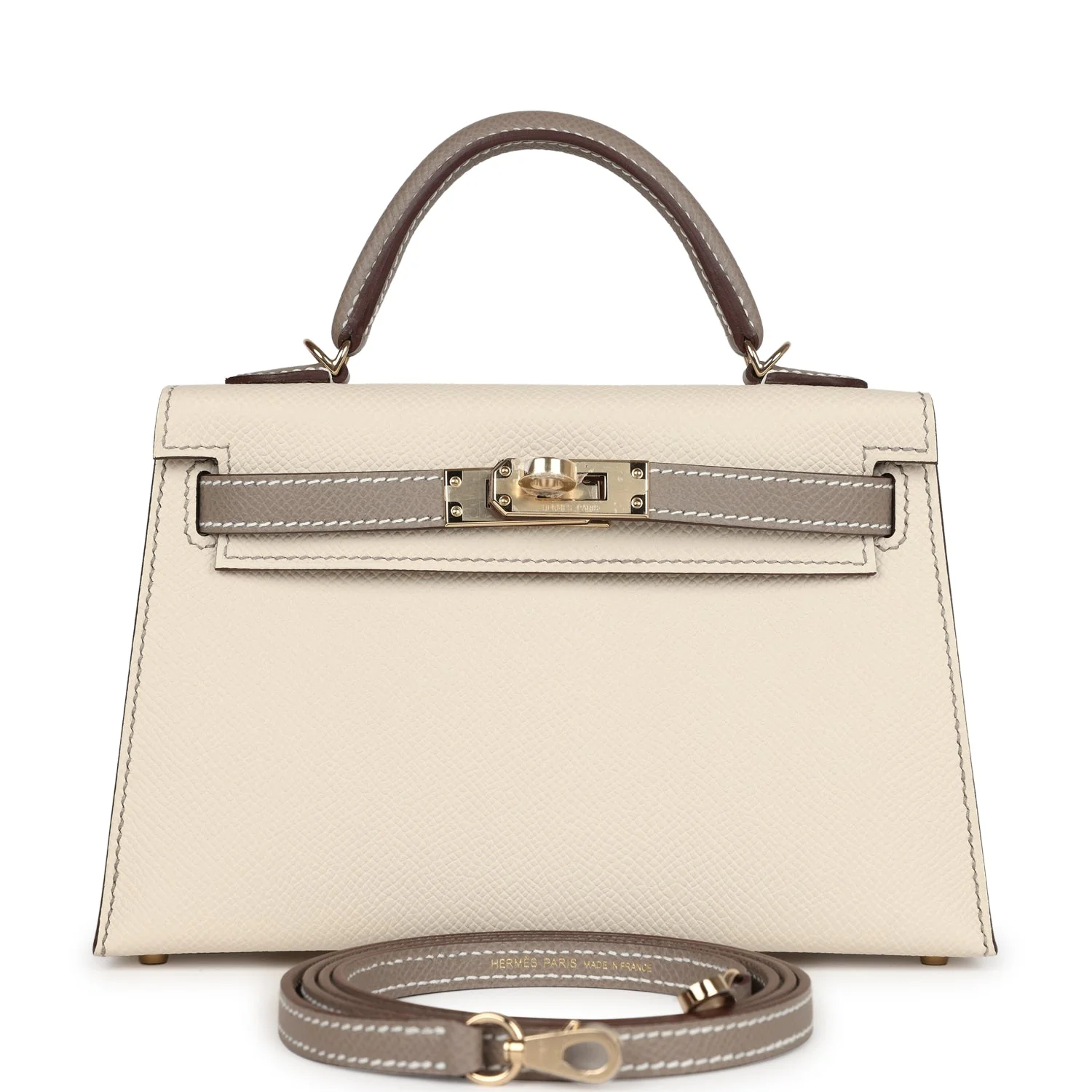 Replicate Hermes Special Order (HSS) Kelly Sellier 20 Craie and Gris Asphalte Epsom Permabrass Hardware(1:1 replica)
