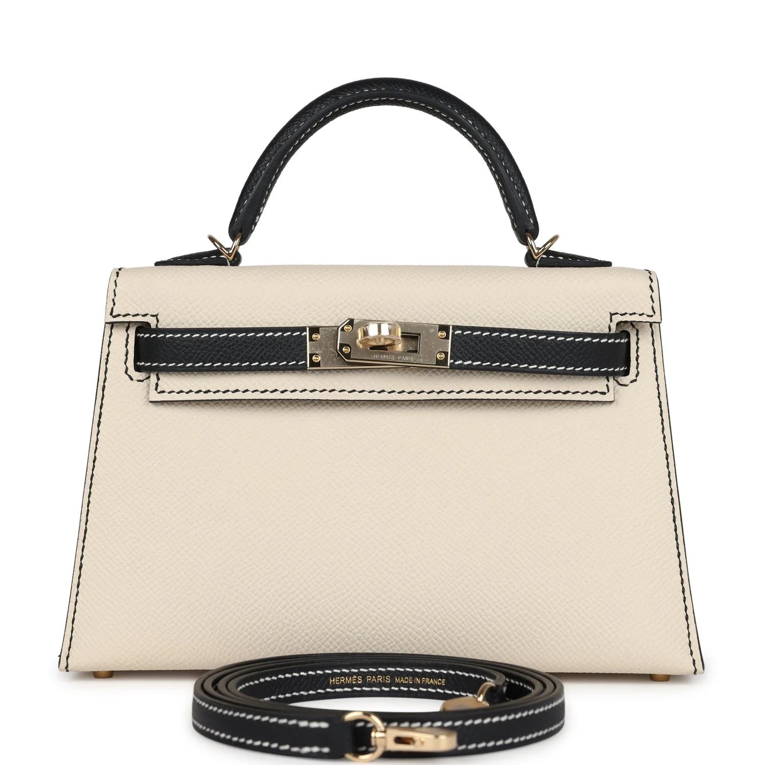 Replicate Hermes Special Order (HSS) Kelly Sellier 20 Craie and Black Epsom Permabrass Hardware(1:1 replica)