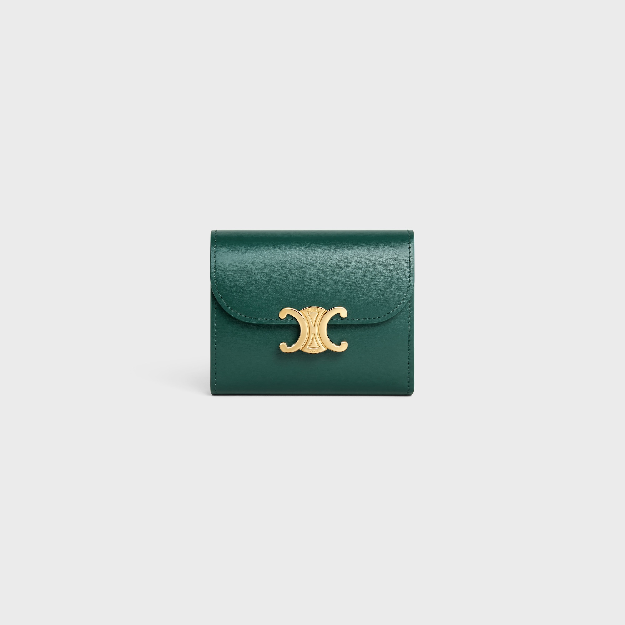 Replicate SMALL FLAP WALLER TRIOMPHE IN SHINY CALFSKIN AMAZONE(1:1 replica)